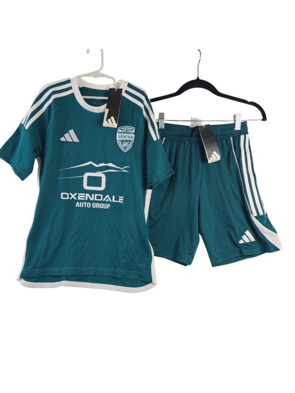 NEW Adidas Youth Soccer Jersey & Shorts Teal/White Size M 11-12Y